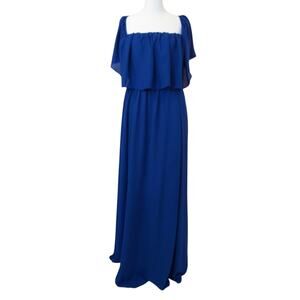 NWT! RSVP SUGARLIPS Royal Blue Chiffon Shoulder Ruffle A-line Maxi Formal Dress